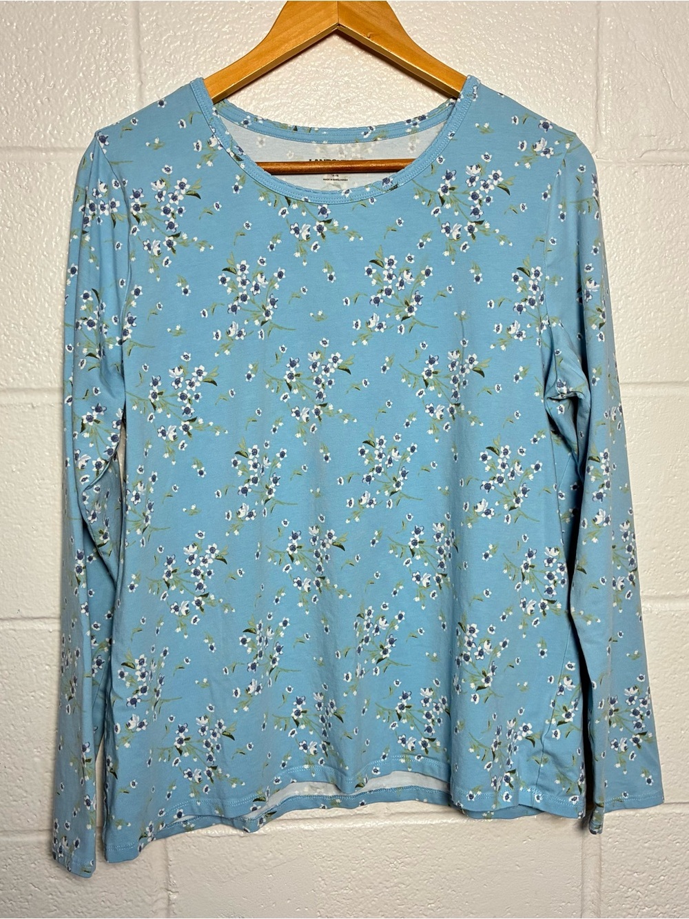 Lands End floral cotton blend long sleeve top
